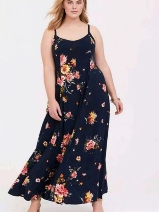 torrid Dresses & Skirts - Torrid Trapeze Tank Maxi Dress Blue Floral Plus Size 4X